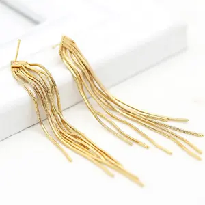Jiexing Fashion <strong>Silver</strong> Needle Women's <strong>Earrings</strong> 14K Gold Plated Tassel <strong>Chain</strong> <strong>Earring</strong> Studs Customized Jewelry Accessories - Product Image 1