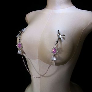 BANSEY Collar de cristal rosa con pinzas para pezones, cadena de cuerpo con colgante, arnés de pecho sin perforaciones para mujer, ideal para discoteca - Product Image 4