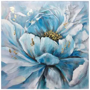 कैनवास पर 100% हस्तनिर्मित आधुनिक दीवार कला नीली पुष्प तेल पेंटिंग, लिविंग रूम कार्यालय गृह सजावट के लिए सुंदर फूल कलाकृति