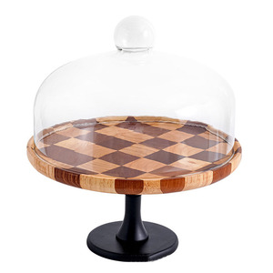 Acacia Wood square Checkerboard Cake <b>Plate</b> Cake Stand Serving Tray Dessert Platter Display <b>Rack</b> Cutting Board Pastoral - Product Image 5