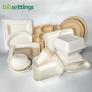 Plant fiber disposable sugarcane bagasse tableware food cup tray biodegradable compostable tableware