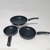 Wajan Penggorengan Set 3 Buah Panci Masak Tanpa Tongkat Aluminium Warna Hitam Rumah Menggunakan Panci Masak