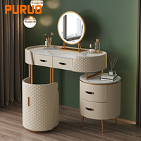 Meuble de maison au design simple, coiffeuse avec tabouret rond, prix de gros, coiffeuse personnalisée avec miroir et éclairage pour chambre à coucher