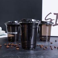 <strong>Best</strong> <strong>Selling</strong> Custom logo Transparent 12oz 14oz 16oz PET <strong>Iced</strong> Coffee Black Plastic <strong>Cup</strong> with Black Lid