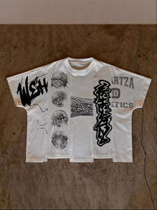 Camiseta Oversize Corta con Dobladillo Cóncavo y Gráfico de Diamantes, Estampada, Estilo Gótico Vintage Streetwear para Hombre - Product Image 4