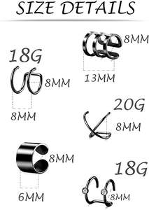 10 paires <span class=keywords><strong>d</strong></span>'acier inoxydable <span class=keywords><strong>oreille</strong></span> manchette <span class=keywords><strong>Helix</strong></span> Cartilage Clip sur boucles <span class=keywords><strong>d</strong></span>'oreilles Wrap faux nez anneau Non-Piercing réglable - Product Image 6