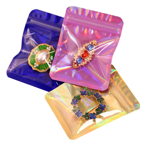En stock, sac de scellage holographique <span class=keywords><strong>bleu</strong></span> rose, sac en mylar résistant à l'humidité avec fermeture éclair et fenêtre transparente pour bijoux, collier, pierres précieuses, bague - Product Image 2