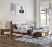 Lit en bois rétro tendance, design minimaliste et grain de bois riche, taille personnalisable