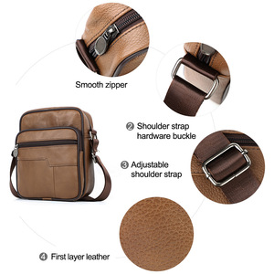 Sac bandoulière en cuir véritable pour homme, taille mini, décontracté, pour tous les jours, couleur unie avec poche - Product Image 2