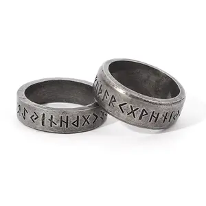 Men's Engraved Old Magic Titanium Finger Ring 316L Stainless Steel Vintage Oracle Finger Ring for Men