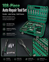 Kit d'outils mécaniques CR-V de 108 pièces, jeu de clés à cliquet et douilles, mallette rigide, métrique, entraînement 1/4 1/2, qualité industrielle, marque GOF, pour la maison