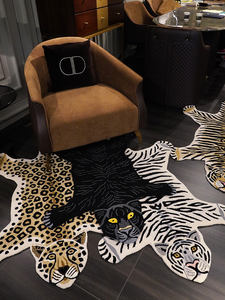 Tapis fait à la main pour salon, grande taille, accessoire de couleur noire personnalisé, shag, imprimé d'animaux, tigre tibétain - Product Image 3