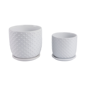 Vasi in Ceramica con Sottovaso Bianchi Moderni per Interni ed Esterni, Vasi Decorativi per Casa e Giardino - Product Image 1