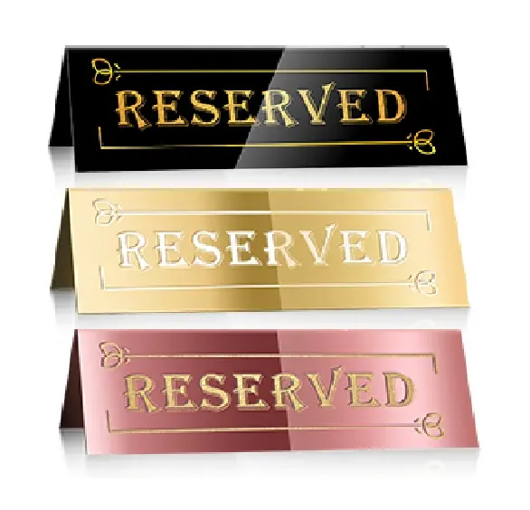 Reserved Table Signs, Acrylic Guest Reservation Table Tents Sign, Waterproof Rose Golden Background Double-Sided Seat Signs