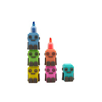 Marqueurs robot de dessin animé à pointe oblique souple miniatures couleur macaron, stylo fluorescent multi-sections avec surligneur pour enfants