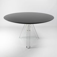Table à manger ronde transparente en polycarbonate Ometto Design, plateau noir, assemblée, diamètre 90/120 cm, modèle OMT100ENN3
