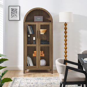 Mueble de Almacenamiento Moderno con Arco, Lámpara y Divisiones de Vidrio, Vitrina de MDF para Dormitorio/Sala de Estar/Cocina - Product Image 3