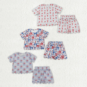 Conjuntos de Ropa para Bebés Niñas con Lazos, Estampado de Banderas, Bolsillos, Pantalones Cortos, Estilo Festivo del 4 de Julio - Product Image 1