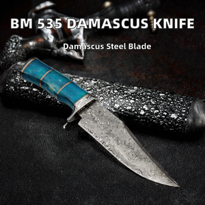 Couteau Bowie en acier Damas, manche en fibre de carbone, lame fixe, survie en extérieur, EDC, collection cadeau - Product Image 2