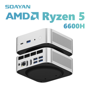 SOAYAN รุ่นใหม่ ปี 2026 มินิพีซี - ใช้หน่วยประมวลผล AMD Ryzen 5 6600H 6-Core พร้อม RAM LPDDR5, NVMe SSD, ระบบปฏิบัติการ Windows 11 Pro, รองรับจอแสดงผล 4K สามจอ และ Wi-Fi 6 - Product Image 1