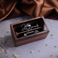 Boîte en noyer massif pour bijoux de mariage DIY, avec couvercle transparent et logo personnalisé, vente en gros