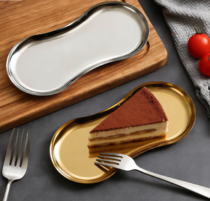 Plateau en acier inoxydable personnalisé en forme d'arachide pour café, boulangerie, hôtel, présentation de desserts, collations, décoration de bougies, <span class=keywords><strong>service</strong></span> - Product Image 3