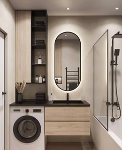 Mueble de Baño Integrado Personalizado con Lavadero, Gabinete de Madera E0 Resistente al Agua y a la Humedad, Espejo Inteligente LED, Lavabo y Muebles - Product Image 2