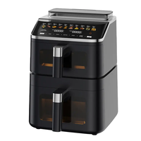 Friteuse à air double compartiment 10-en-1 avec fonction vapeur, écran tactile couleur numérique, lumière de cuisson, capacité familiale 4,5L+6,5L