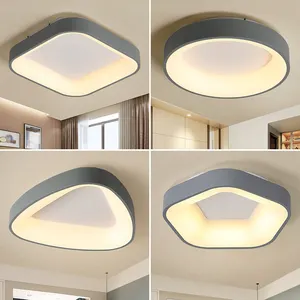 Nordic modern acrylic round Square three color light LED Ceiling Light with remote control for Bedroom living room grey