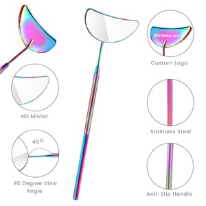 Miroir à cils en forme de lune en acier inoxydable, miroir à extensions de cils avec revêtement multicolore, logo personnalisé multicolore, coffret cadeau pour le maquillage - Product Image 4