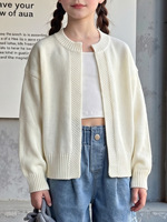 Vente en gros usine – Nouveau cardigan simple pour filles, style européen, sans fermeture, en tricot, couleur unie, décontracté, type veste ou manteau