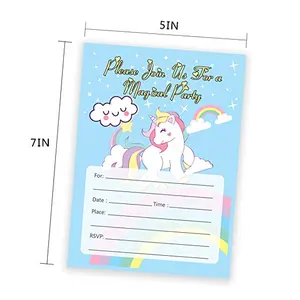 유니콘 생일 초대 카드 봉투 파티 용품 베이비 샤워 키즈 파티 이벤트를위한 종이 웨딩 카드 디자인