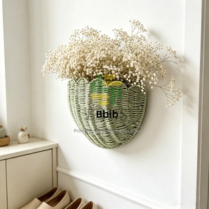 Cesto portaoggetti in <span class=keywords><strong>vimini</strong></span> intrecciato a mano stile Instagram con pizzo ondulato, da appendere a parete, decorazione creativa per la casa, Cina 40x17x25cm - Product Image 4