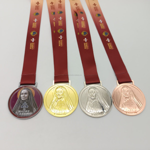 Médaille ovale catholique en acier inoxydable plaqué or, émail bleu, pendentif Vierge Marie, vente en gros, centre de chapelet d'église, médaille <span class=keywords><strong>miraculeuse</strong></span> - Product Image 2