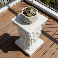Socle de jardin en résine sculptée en forme de couronne - Finition effet marbre, base élégante pour jardinières et décoration extérieure (style colonne grecque)