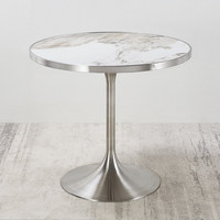 Table de conférence ronde en acier inoxydable avec piétement tulipe et plateau en pierre frittée, table de négociation de bureau, table de réunion ronde