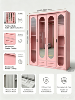 Armoire de chambre à coucher moderne en métal avec portes miroir, étagères et tiroirs