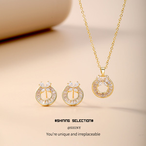Conjunto de joyería de moda con forma de flor, aleación de cobre, microincrustaciones de circonita, collar y aretes, regalo para mujer - Product Image 4