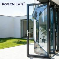 Porte pliante en verre trempé en aluminium sur mesure de l'usine Rogenilan, porte de patio à double vitrage extérieur à 3 panneaux, portes accordéon