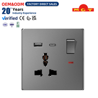 Prise murale multifonction MF avec ports USB-A et Type-C, indicateur néon, panneau de prises électriques