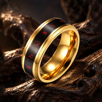 Bague de température JLM en acier inoxydable doré avec chiffres arabes et bande d'humeur rouge pour homme – Bijoux