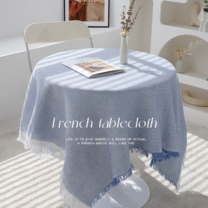 French Style <b>Tablecloth</b> <b>Round</b> Cotton Linen Blend Washable Home Use - Product Image 1