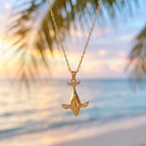 Pendentif en forme de baleine mignon QIUHAN, plaqué or, acier inoxydable, laiton, zircon, bijoux DIY, collier pour femmes - Product Image 5