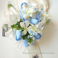 Buket Pengantin Sutra PU Berkualitas Tinggi dengan Bunga Tulip Putih dan Biru, Calla Lily, dan Daisy untuk Pernikahan & Pendaftaran Pernikahan.
