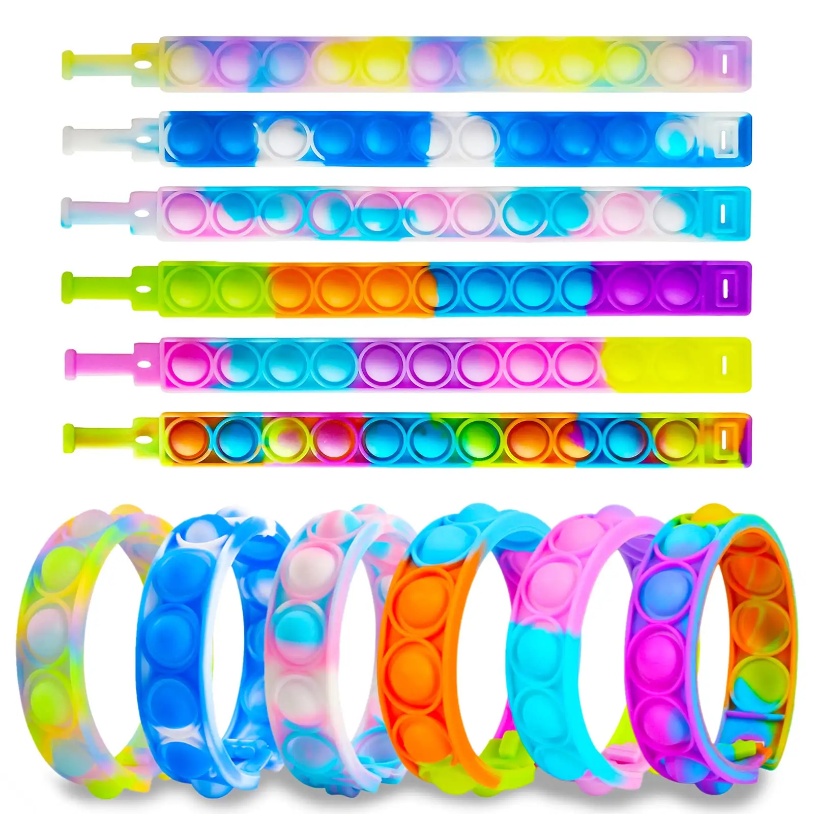 Autism Adhd Children Simple Dimple Fidget Anti Stress Relief Colorful Silicone Bracelet Anxiety Sensory Pops Bubble Toy