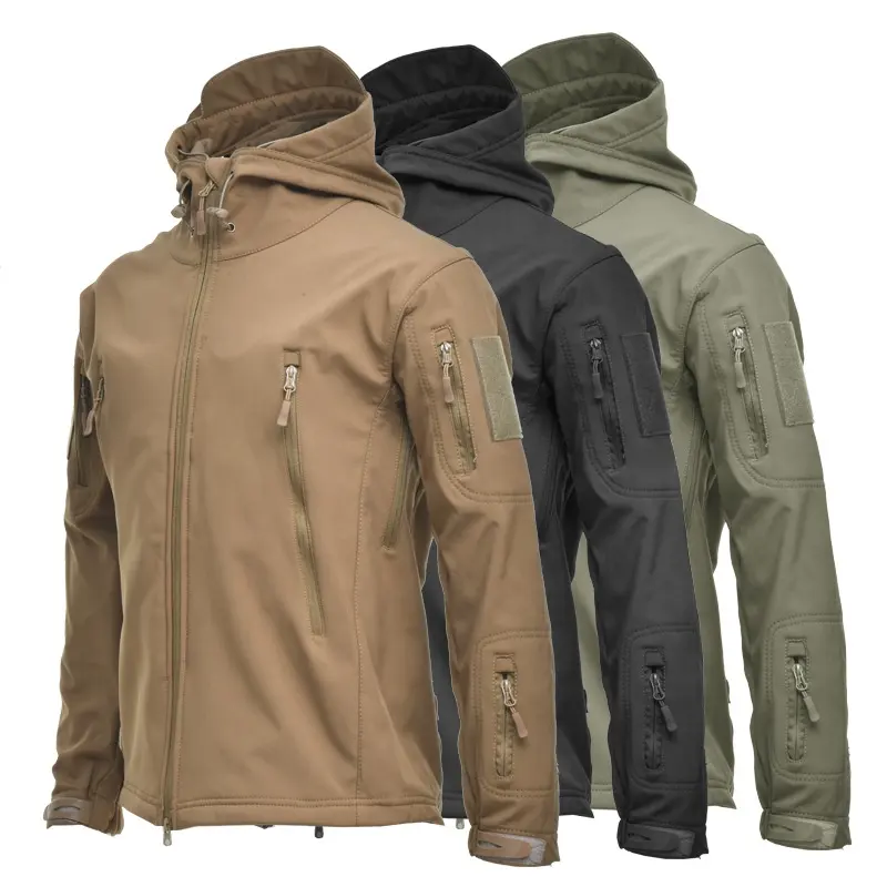 Men Winter Waterproof Fleece Coat Solid Color Breathable Hunting Outdoor Camouflage Warm Jacket Hooded Men's Jacket Coat