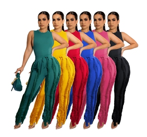 Ensemble deux pièces vêtements pour femmes vêtements d'été pour femmes à la mode <span class=keywords><strong>pantalon</strong></span> à glands assorti sans manches costume deux pièces décontracté ensembles pour femmes - Product Image 1