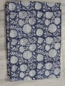 Handcrafted handmade Navy Blue Floral Printed Cotton <b>Quilt</b> Home Decor All Season Breathable Woven <b>Bedspread</b> - Product Image 2