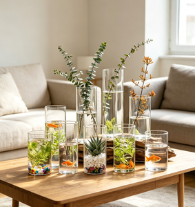 Venta al por Mayor de Floreros Cilíndricos de Vidrio Transparente en Varios Tamaños para Decoración de Bodas, Hogar y Cafeterías - Product Image 1