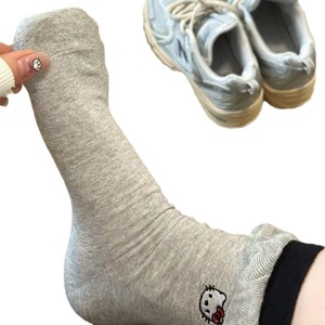 Kitty Cute Cartoon Cat Mid Calf Slouch <b>Socks</b> Women's Breathable Cotton Gray White Black Youth Style - Product Image 4